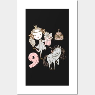 9th birthday Princess  unicorn  cake Posters and Art